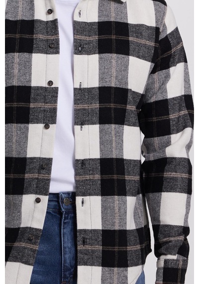 Tudors Erkek Slim Fit Dar Kesim Kareli Kışlık Oduncu Gömlek-42222 Beyaz