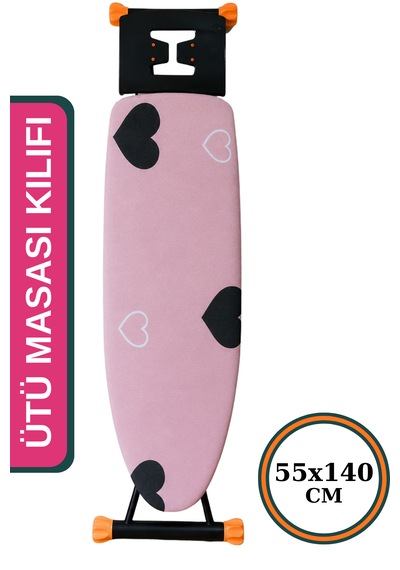 Ütü Masası Kılıfı Büyük Boy İpli Stoperli Keçeli Kılıfı Örtüsü Bezi 55x140cm Love Story Açık Pembe