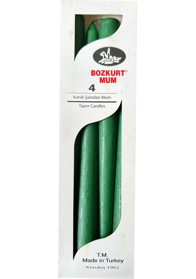 Bozkurt Konik Şamdan Mum Fener Mumu - Yeşil - 24 Cm. - 4 Adetlik Paket Yeşil