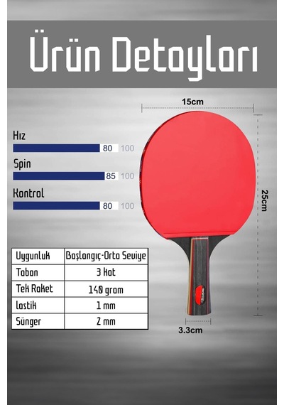 4'lü Masa Tenisi Raketi Seti Çift Katmanlı Pinpon Raketi Topu Set