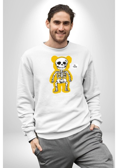 Mutlu Ol Unisex Beyaz Sweatshirt Beyaz