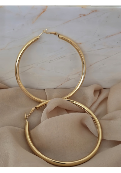 Xl Halka Boru Model Altın Kaplama Gold Renk Çelik Küpe 8cm