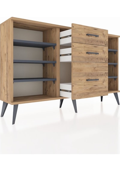 Arges Konsol 6 Raflı 3 Çekmeceli 132x30x83 Çam-antrasit/çam Antrasit/çam Arges Konsol 6 Raflı 3 Çekmeceli 132x30x83 Çam-antrasit/çam Antrasit/çam