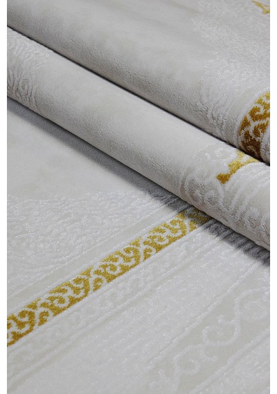 Kashe Halı Bella 4088 Gold Salon Halısı Oturma Odası Halısı Koridor Halısı Mutfak Halısı Modern Makine Halısı Krem - Gold