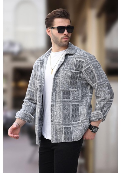 Madmext Gri Desenli Tek Cepli Erkek Polar Gömlek 6751 Gri Madmext Gri Desenli Tek Cepli Erkek Polar Gömlek 6751 Gri