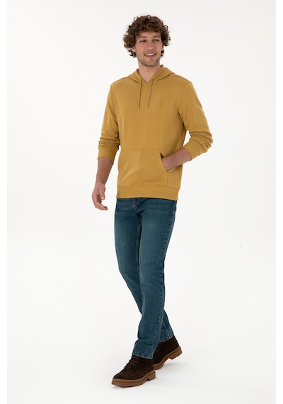 U.S. Polo Assn. Erkek Regular Fit Kapüşonlu Hardal Basic Sweatshirt 50313720-VR151