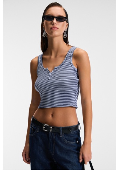 Ethıquet MAVSERA Kadın Kalın Askılı U Yaka Patlı Düğmeli Crop Slim Lacivert / Beyaz Atlet Ethıquet MAVSERA Kadın Kalın Askılı U Yaka Patlı Düğmeli Crop Slim Lacivert / Beyaz Atlet