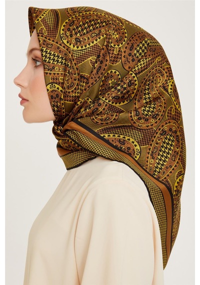 Armine Etnik Desenli Twill Saf İpek Eşarp 9208d 19 Çok Renkli