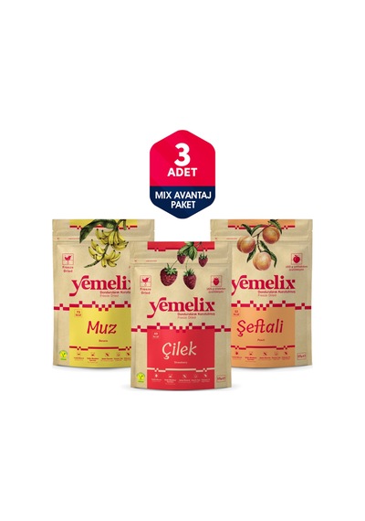 Freeze Dried 3'lü Mix Avantaj Paketi Dondurularak Kurutulmuş Çilek-muz-şeftali Kuru Meyve Cipsi 50 G