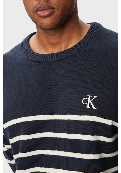 Calvin Klein % 100 Pamuk Çizgili Relaxed Fit Sweat Lv04rg305gcef Erkek Sweat Lv04rg305g Cef Lacivert