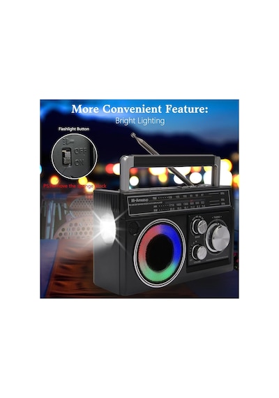 Nostalji Solar Enerjili Güneş Panelli Fm Radyo Şarj Edilebilir Bluetooth Hoparlör Rbg Işıklı Sd Kart Usb Ve El Fenerli Siyah - 911392134