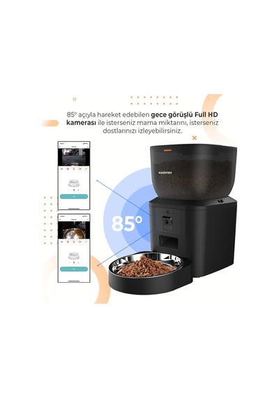 Qq029 Kameralı 1080p Gece Görüş, Akıllı Otomatik Kedi Köpek Mama Kabı, 2.4ghz/5ghz, 4lt, Metal Kase