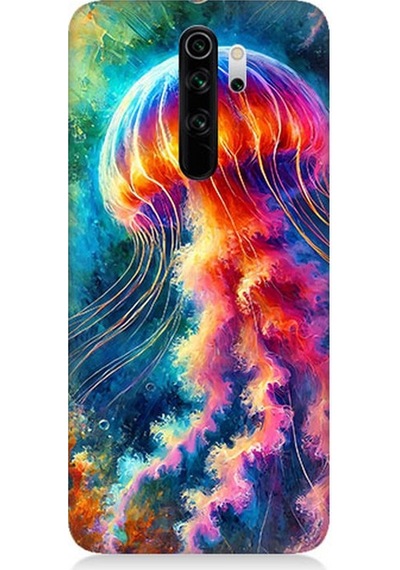 Xiaomi Redmi Note 8 Pro Uyumlu Renkli Denizanası Derinlikte Desenli Silikon Kılıf Çok Renkli