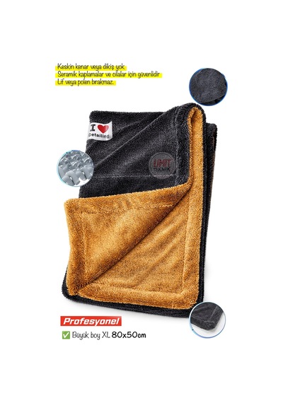 Premium Çift Taraf 80x50cm Detailing Mikrofiber Oto Kurulama Bezi Xl Yüksek Emici Mikrofiber