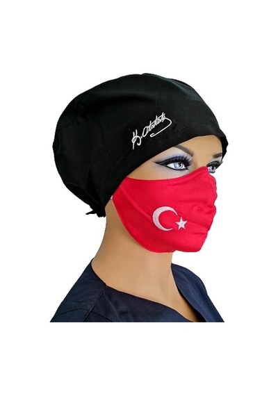 Emel Üniforma Ay Yıldızlı Türk Bayraklı Kumaş Maske Kırmızı