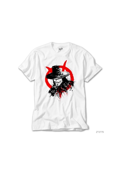 V For Vendetta Face Beyaz Tişört Beyaz