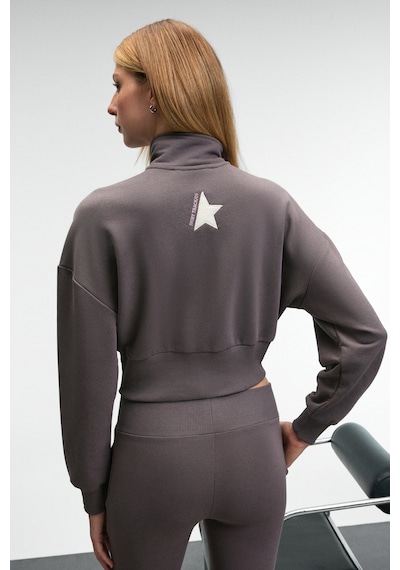 Grımelange THALIA Kadın Arka Baskılı Ve Patch Detaylı Fermuarlı Dik Yakalı Antrasit Sweatshirt