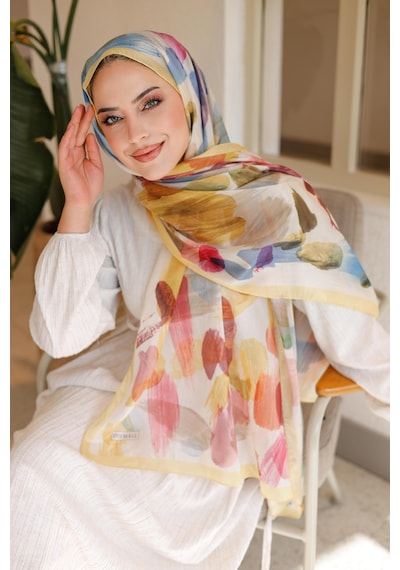 Mimiyum Nayf İpek Şal Pastel Desen - Sarı