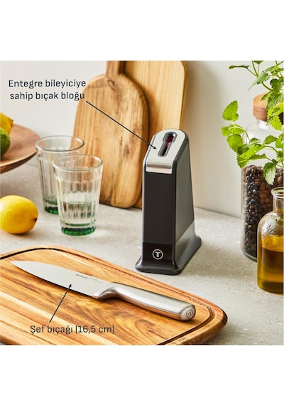 Tefal Eversharp Entegre Bileyici Standlı Şef Bıçağı - 16,5 Cm Siyah