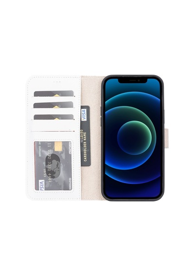 Apple İphone 13 Pro Max Uyumlu Deri Cüzdanlı Kılıf F3 Beyaz Diğer