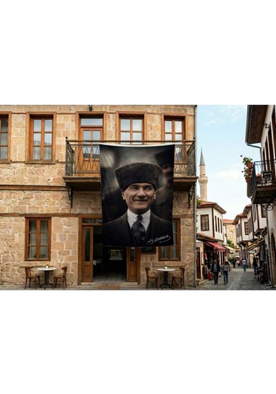 Gülümseyen Mustafa Kemal Atatürk Portresi Poster Bayrak Premium Raşel Kumaş 300x450cm Ata65 Diğer