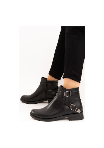 Fox Shoes A726193409 Siyah Cilt Alçak Topuklu Kadın Bot Siyah Cilt-suni Deri