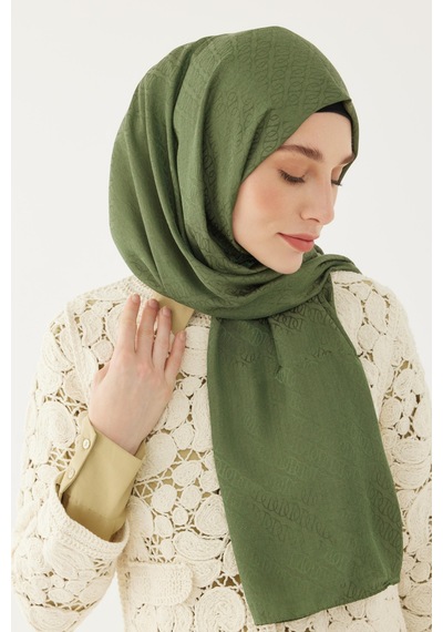 Mirsoy Scarf Halka Desen Parlak Jakar Şal - Yeşil Yeşil