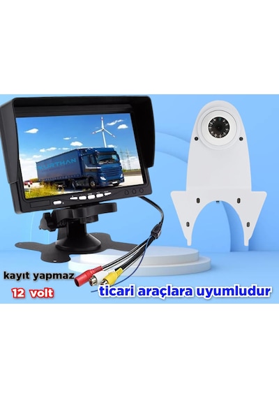 Panelvan Araç Uyumlu 7'' Ekran 1 Beyaz Tepe Kamera Kayıtsız 12 V