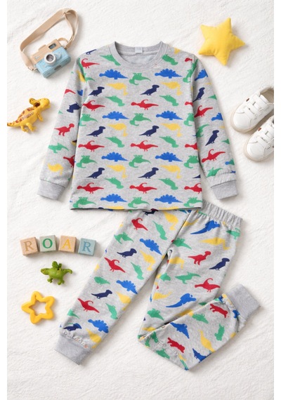 Free Beka Sevimli Dinazor Desenli Bisiklet Yaka Çocuk Uzun Kollu Pamuklu Alt Üst Pijama Takımı Gri Free Beka Sevimli Dinazor Desenli Bisiklet Yaka Çocuk Uzun Kollu Pamuklu Alt Üst Pijama Takımı Gri