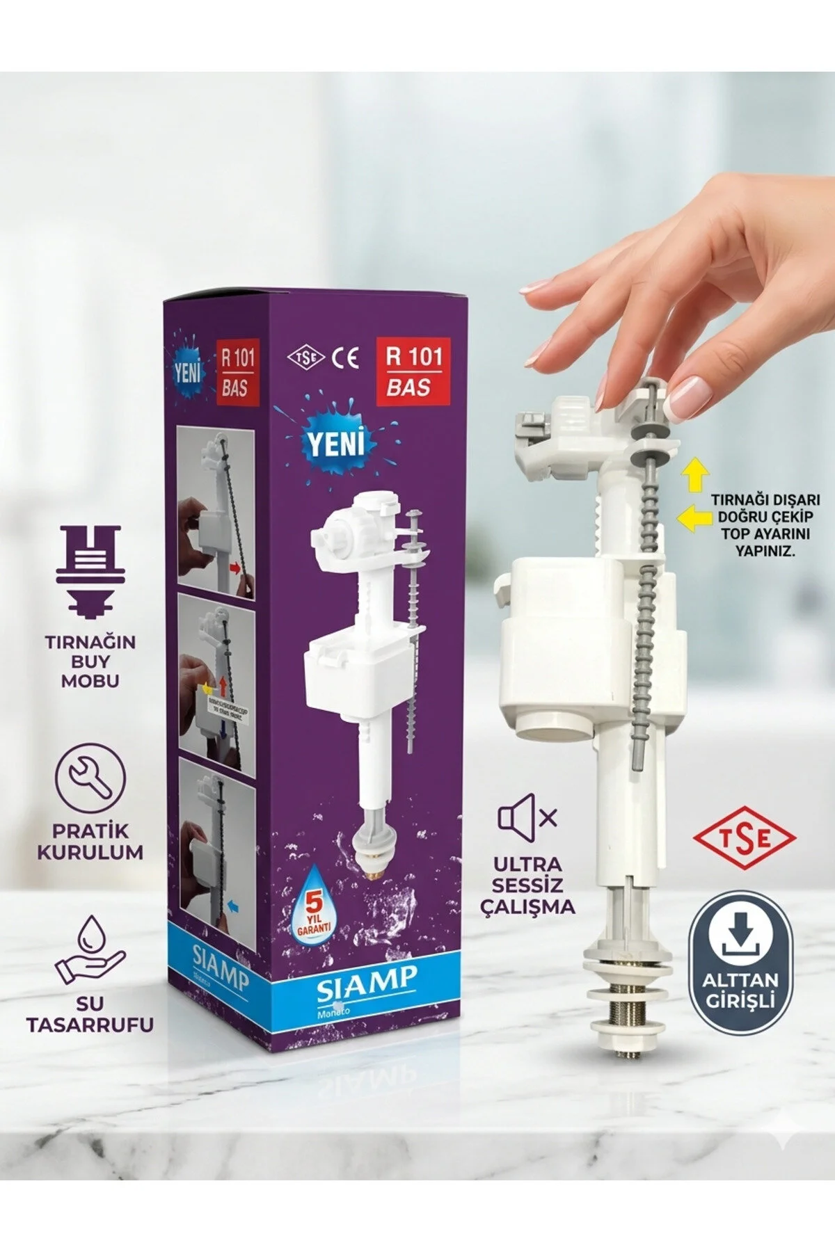 Siamp R101 Alttan Girişli Sessiz Flatör Şamandıra Rezervuar Doldurma Grubu Beyaz