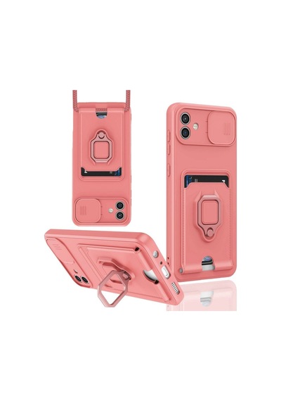 Samsung Galaxy A05 Kılıf Zuma Kartvizitli Yüzüklü Silikon - Pembe