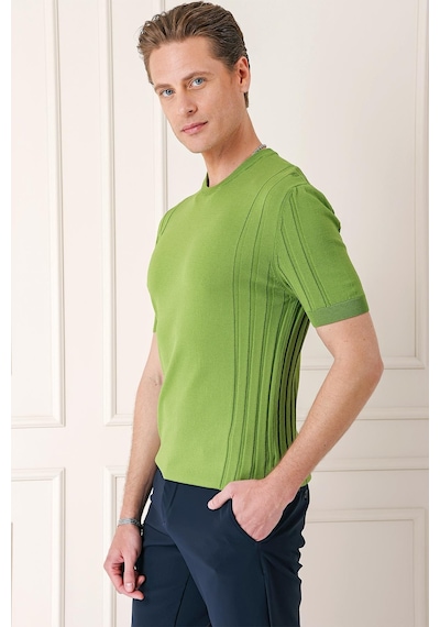 Efor Slim Fit Bisiklet Yaka Kısa Kol Yeşil Triko Tr 869 Yeşil