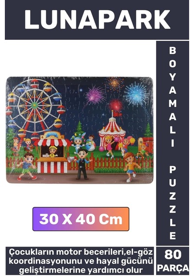 Premium Eğlenceli El Göz Koordinasyonu Motor Becerisi Geliştirici 80 Parça Boyamalı Puzzle Lunapark