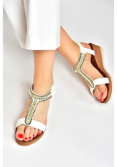 Fox Shoes Beyaz Taşlı Günlük Kadın Sandalet M258311009