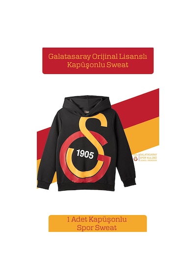 Galatasaray Lisanslı Büyük Logo Çocuk Sweat Metin Oktay Baskılı Hediyelik Ahşap Kutulu 095 Siyah