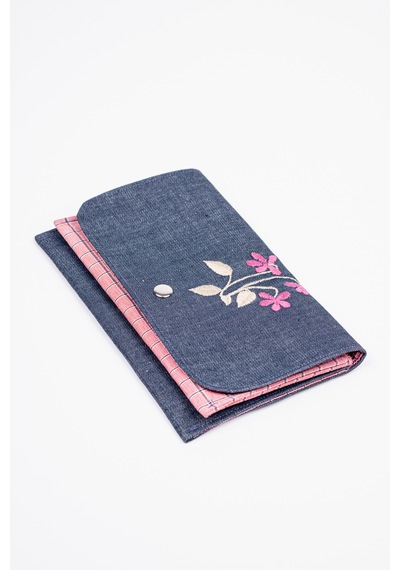 Fabric Craft Bag Kadın Kumaş Cüzdan Nakışlı Pembe - Mavi