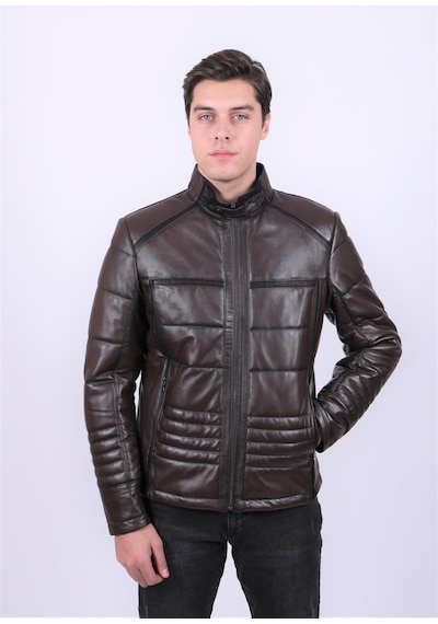 New Zaya Leather Erkek Hakiki Deri Şişme Deri Ceket Kahverengi