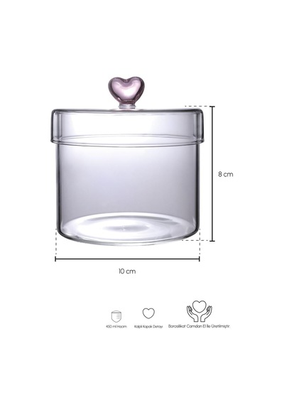 Perotti Hearts 450 Ml Borosilikat Cam Kavanoz 10x8 Cm Şeffaf, 1302090006 Diğer