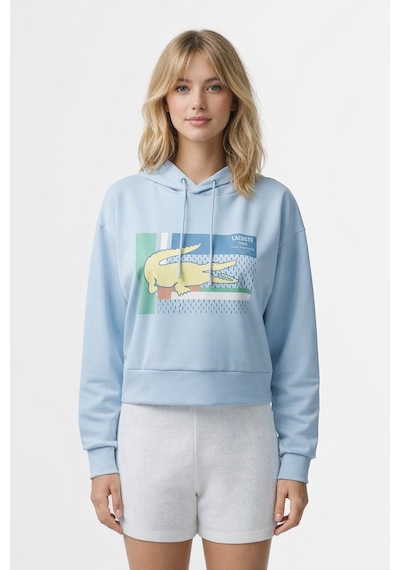 Lacoste Kadın Relaxed Fit Kapüşonlu Baskılı Açık Mavi Sweatshirt Açık Mavi