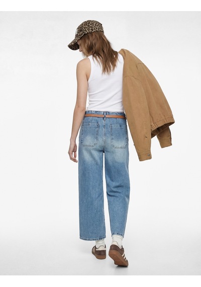 Koton Yüksek Bel Pamuklu Kemerli Kısa Geniş Paça Denim Pantolon - Wide Leg Jean Açık İndigo 6sal40096md