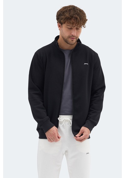 Slazenger Mendoza I Erkek Fermuarlı Dik Yaka Cepli Siyah Sweatshırt Siyah