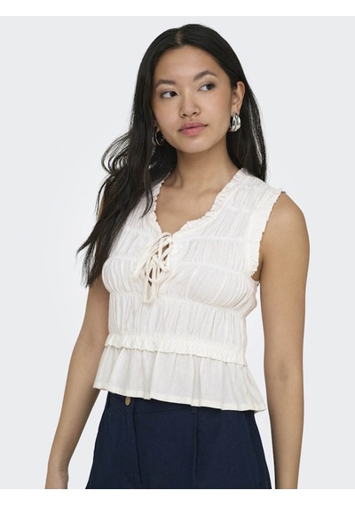 Only Onlgoa S/s Lınen Bl Frıll Top Cc Pnt Beyaz Kadın T-shirt 15363693