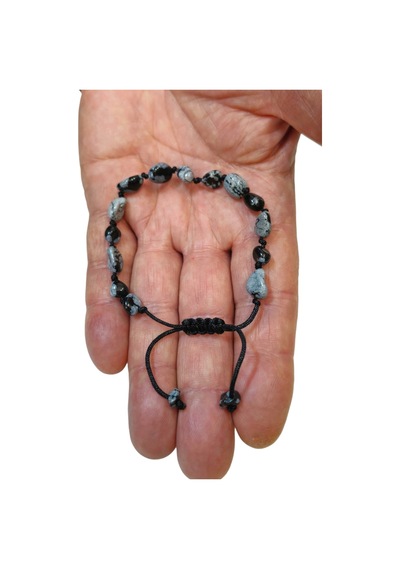 Kar Tanesi Obsidyen Bileklik Makrome Ayarlı 405-4 Siyah