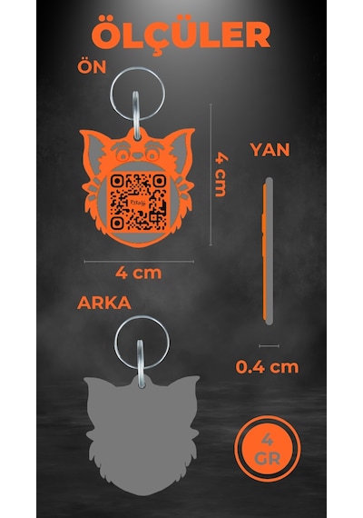 Petjoo 2.Nyan Cat Gri-Turuncu Qr'lı Kedi Künyesi