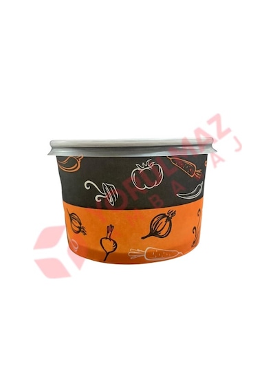 16 Oz Karton Kağıt Aşure Çorba Tatlı Yemek Kasesi Kullan At Plastik Kapaklı Sızdırmaz 25 Adet