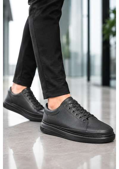 Mevese Emirp Cilt Bağcıklı Erkek Sneaker Günlük Ayakkabı - Siyah