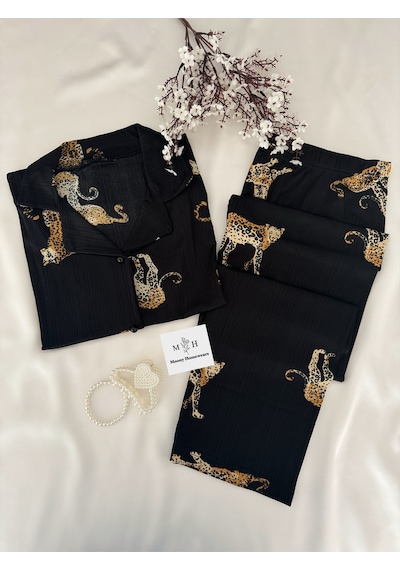 Mh Moony Homewears The Leopar Pijama Takımı Siyah Ve Sarı