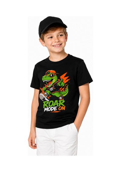 Bayloranzzo Roar Mode On %100 Pamuk Premium Kalite Erkek Çocuk Tişörtü Siyah