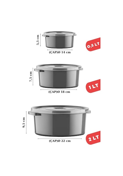 Nandy Home Mikrodalga Difrizde Kullanılabilen Saklama Kabı Seti Yuvarlak 12'Li Antrasit