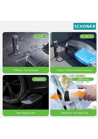 Schoner 22kw Taşınabilir Elektrikli Araç Şarj İstasyonu Wi-fi/bluetooth Smart 5 Metre Tip2 Kablolu Trifaz/monofaz